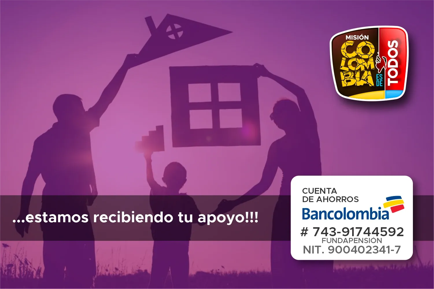 Estamos recibiendo tu apoyo: cuenta de ahorros Bancolombia de Fundapensión.